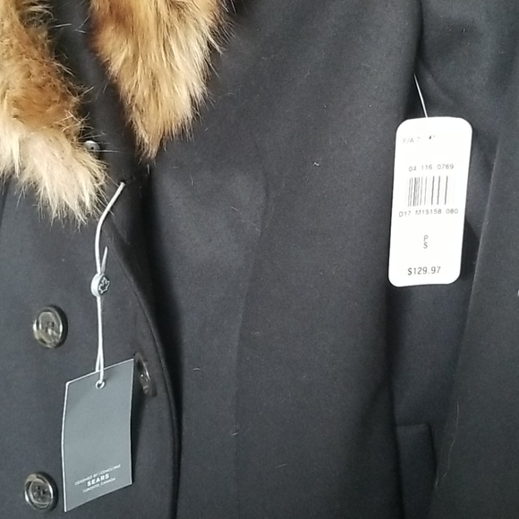 NWT Sears classic peacoat w faux fur collar - Picture 4 of 10